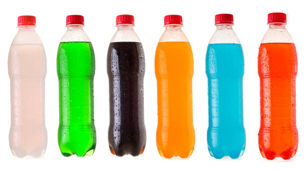 set of various bottles of soda isolated on white background